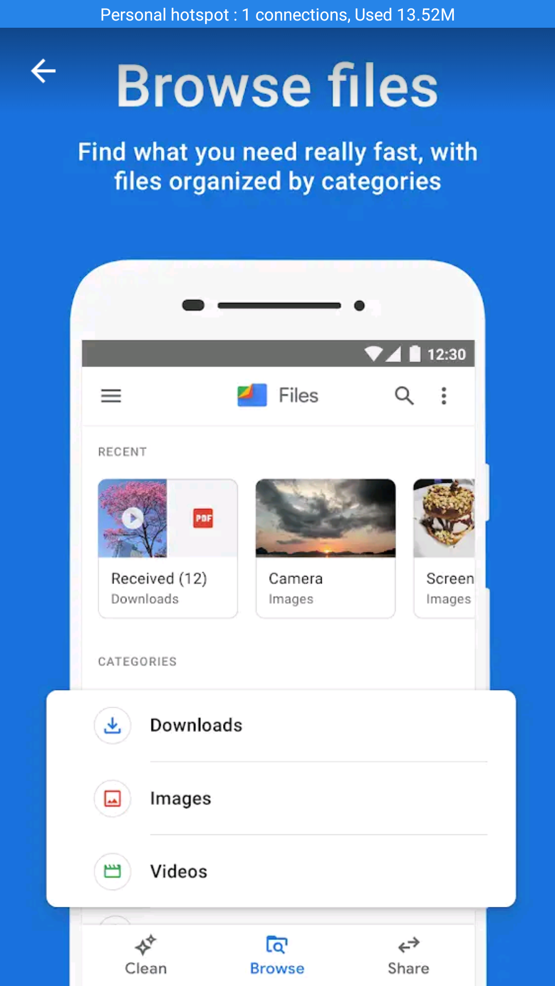Files by google: Clean up space on your phone
